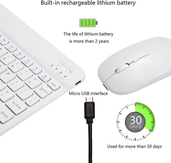 Xukinroy Ultra-Slim Bluetooth Keyboard and Mouse Combo Rechargeable Portable Wireless Keyboard Mouse Set for Apple iPad iPhone iOS 13 and Above Samsung Tablet Phone Smartphone Android Windows (White) - Image 5