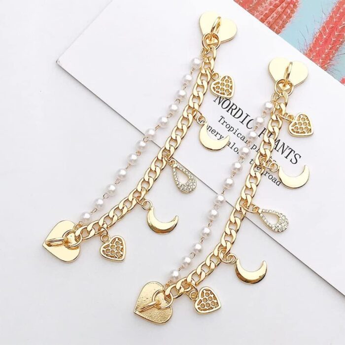 Beaded Cell Phone Chain Charms, Pearl Phone Chain Decoration, Lanyard Heart Moon Beaded Phone Charm Strap Crystal Rhinestone Diamond Gold Chain Universal Mobile Phone Finger Strap for Women(3Pcs) - Image 6