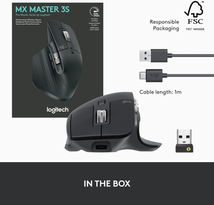Logitech MX Master 3S - Wireless Performance Mouse with Ultra-fast Scrolling, Ergo, 8K DPI, Track on Glass, Quiet Clicks, USB-C, Bluetooth, Windows, Linux, Chrome - Graphite - Image 11