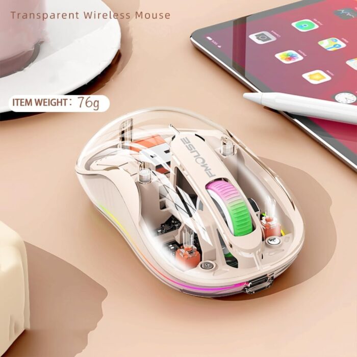 PUCHEN Upgraded Wireless Gaming Mice, Ergonomically Designed, Fully Transparent PC Shell, Adjustable DPI Silent Mouse, 3 Modes 2.4G/BT 1/BT 2 Mouse, Rechargeable Quiet Mouse (Khaki) - Image 2