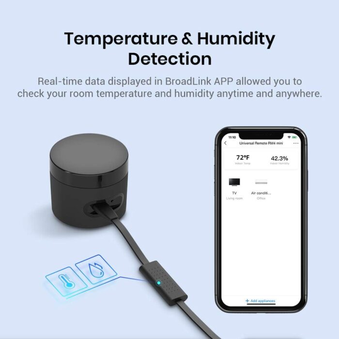 BroadLink RM4 mini Smart Remote and Sensor Cable Set RM4 mini S, Universal IR Remote Control Hub with Temperature Humidity Monitor USB Cable, Compatible with Alexa, Google Home, IFTTT - Image 2
