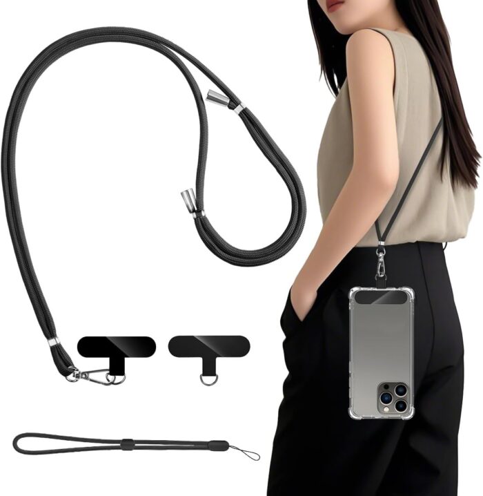 2 Packs Mobile Phone Lanyard with 2Pcs Phone Patch Tether Tab,T Tersely Adjustable Nylon Neck Strap Lobster Clasp Hanging Strap Safety Tether for Most Smartphones Cell Phone Accessories