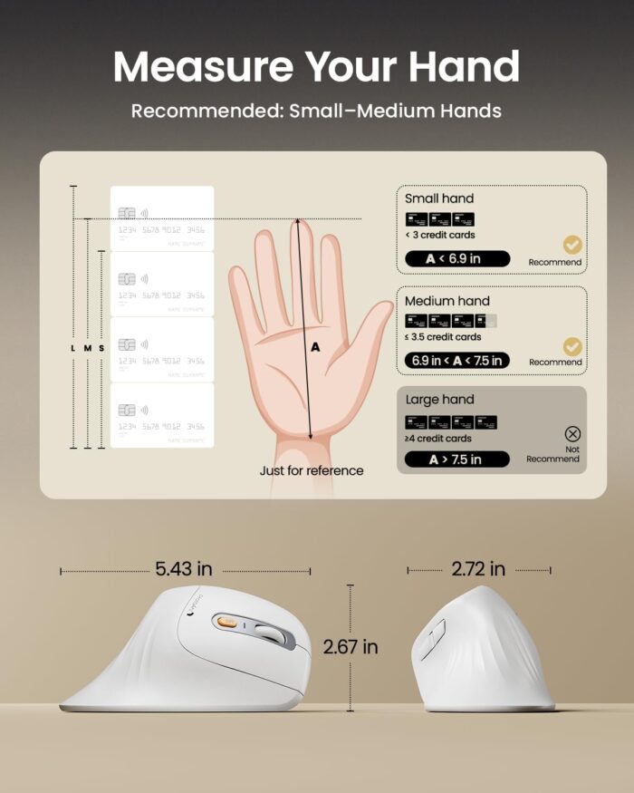 ProtoArc Ergonomic Mouse, EM11 NL Wireless Vertical Mouse, Ergo Mouse with Multi-Device, USB-C Rechargeable Mice for Windows, Mac OS, PC/Notebook/Laptop,White - Image 7