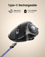 ProtoArc Wireless Trackball Mouse, EM01 NL Ergonomic Bluetooth Rollerball Thumb Rechargeable Computer Laptop Mouse, Adjustable Angle & 3 Device Connection for PC, Mac, Windows-Gray Ball - Image 6