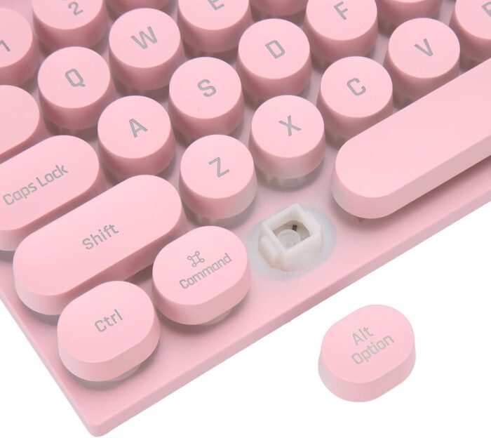 Zudoo Retro Wired Gaming Keyboard, Led Backlit Typewriter Style Mechanical Gaming Keyboard with 104 Round Keys, Multimedia Keys, Ergonomic USB Keyboard for Office Desktop Laptop (Pink) - Image 8