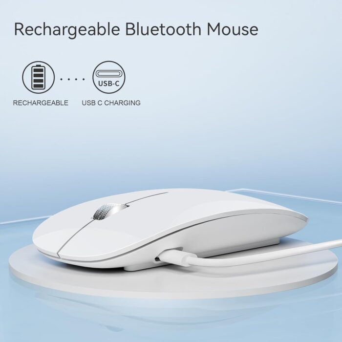 Bluetooth Mouse, Rechargeable Wireless Mouse, Silent Tri-Mode Wireless Mouse (Dual Bluetooth 5.1 + 2.4 GHz) with USB Receiver for Laptop/iPad/PC/Mac,White - Image 4