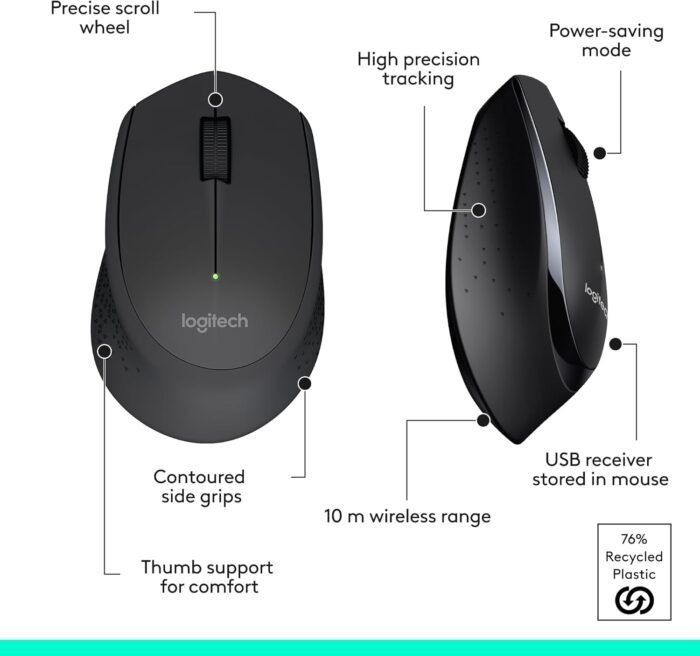 Logitech MK345 Wireless Keyboard and Mouse Combo, Full-Sized Keyboard with Palm Rest, Right-Handed Mouse, 2.4 GHz Wireless USB Receiver, Compatible with PC, laptop, Arabic Layout - Black - Image 8