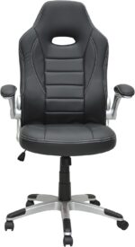 Multi Home Furniture Black PU Leather Office Chair – Ergonomic Chair with Flip-Up Armrests, Adjustable Height & Lumbar Support, Gaming Chair, Swivel Desk Chair, Computer Chair for Home Office & Study - Image 3