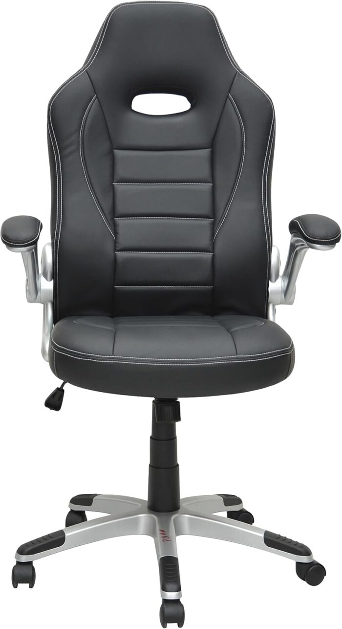 Multi Home Furniture Black PU Leather Office Chair – Ergonomic Chair with Flip-Up Armrests, Adjustable Height & Lumbar Support, Gaming Chair, Swivel Desk Chair, Computer Chair for Home Office & Study - Image 3