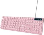 Zudoo Retro Wired Gaming Keyboard, Led Backlit Typewriter Style Mechanical Gaming Keyboard with 104 Round Keys, Multimedia Keys, Ergonomic USB Keyboard for Office Desktop Laptop (Pink) - Image 7