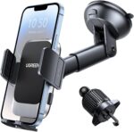 UGREEN Car Phone Holder Car Mount, [Upgraded 4-in-1 Dashboard/Air Vent/Windscreen], [One-button Release], Metal Hook Mobile Holder, Fit for iPhone 16/15/14, Samsung S25/24/23, 4.7-7.2" Accessories