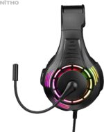 NiTHO Spectra Gaming Headset with RGB Light and Microphone, Over-Ear Stereo Headphones for Xbox Series X|S, Xbox One, PS5, PS4, Switch, PC, Mobile, 3.5 mm Audio Jack, 50 mm Drivers - Black - Image 4