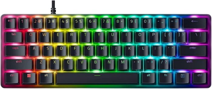 Razer Huntsman Mini 60% Compact Gaming Keyboard: Purple Switch, Clicky Optical-Mechanical Switches, Doubleshot PBT Keycaps, Detachable USB-C Cable, US Layout – Black