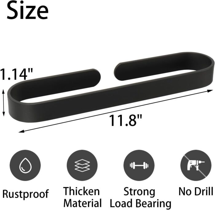 TocTen Hand Towel Bar/Towel Ring, No Drilling Stick on Wall Holder, SUS 304 Stainless Steel Rod, Strong Self Adhesive Hanger/Rack for Bathroom Kitchen, Matte Black - Image 6