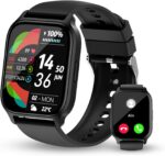 Smart Watch for Women Men, 1.85'' HD Touch Screen Fitness Tracker with Bluetooth Answer/Make Call, IP68 Waterproof with Heart Rate Sleep Monitor 100 Sports Modes for Android iOS (Black-1)