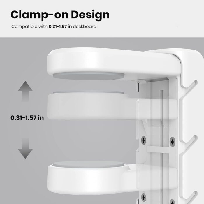 3 in 1 PC Gaming Headphone & Controller Holder, Headphones Hanger Adjustable Rotating Arm Clamp,Headphone Stand Under Desk, Universal Headset Controllers Hook with Cable Organizer-White - Image 4