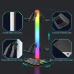 0TO1 TECH Gaming Accessories Stand, Headset Stand, Dual USB Ports, 10 Light Modes, Plus Mating PC Gaming Accessories At the Bottom, Suitable for Headsets /PS5 Controllers/Mobile Phones, Etc - Image 6
