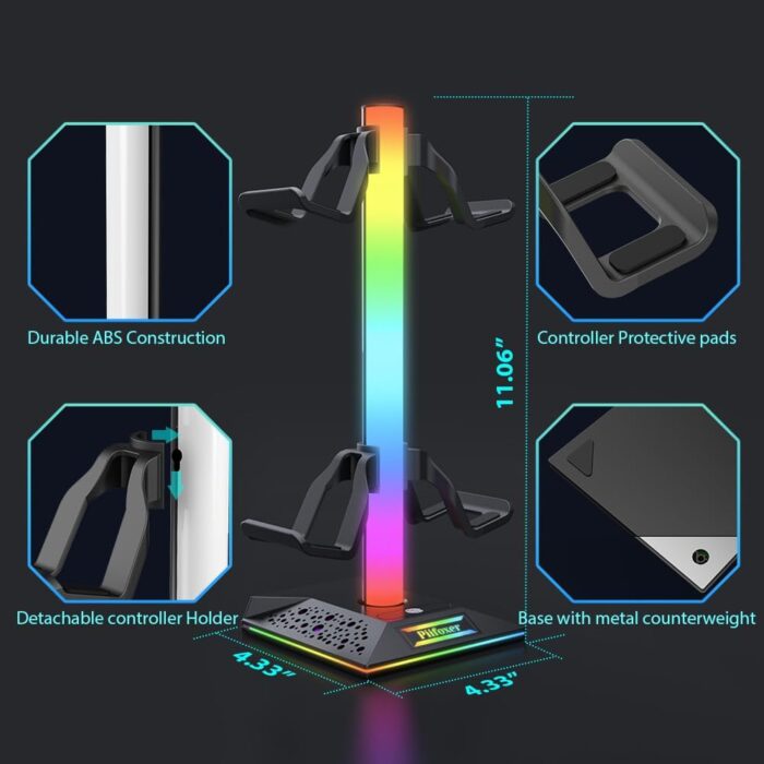 0TO1 TECH Gaming Accessories Stand, Headset Stand, Dual USB Ports, 10 Light Modes, Plus Mating PC Gaming Accessories At the Bottom, Suitable for Headsets /PS5 Controllers/Mobile Phones, Etc - Image 6