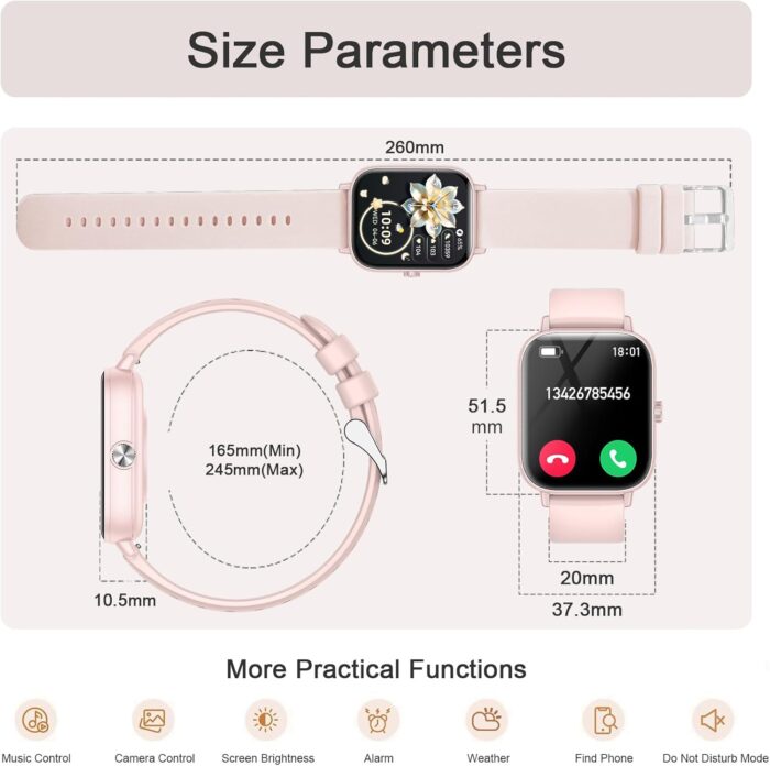 Smart Watch for Women(Answer/Make Call), 1.83" HD Touch Screen Fitness tracker with Heart Rate SpO2 Sleep Monitor,100+ Sport Modes, IP68 Waterproof Smartwatch compatible with iOS & Android, Pink - Image 6