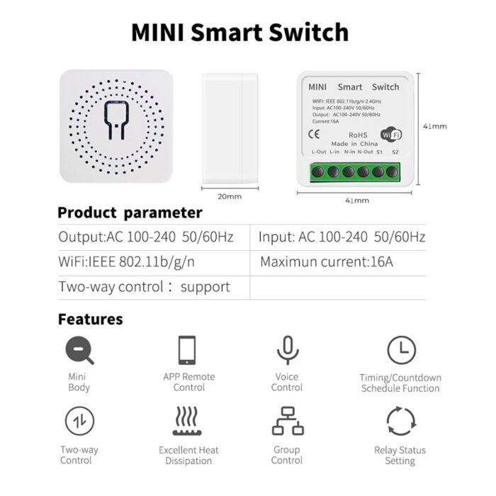 Sanofuturion WiFi Smart Switch Module, Mini DIY Breaker Module, Compatible with Tuya/Smart Life, Alexa, Google Home, Fits Behind Rocker Wall Switch, Support 1/2 Way Switch,Need Neutral Wire (1Pack) - Image 2