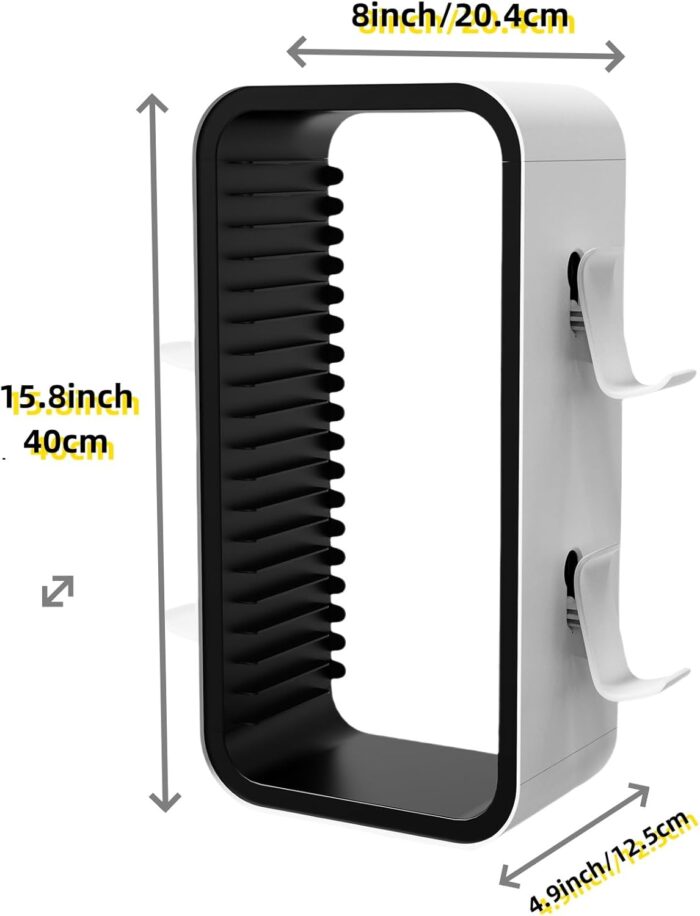 BGGCHEECA OYO-1【15.8INCH】 game Storage Tower Compatible with PS5/ Xbox Series S & X/ Switch, Universal Video Games Discs Organizers 18 PCS with 4 Controllers Holder, Game Disk Box Stand.(White/Black) - Image 7