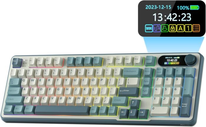 RK ROYAL KLUDGE S98 Mechanical Keyboard with Smart Display and Knob, Top Mount 96% BT/2.4G/USB-C Wireless Mechanical Keyboard, Hot Swapping, Software Support