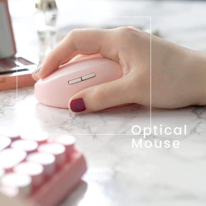 Perixx PERIDUO-713 Wireless Mini Keyboard and Mouse Combo, Retro Round Key Caps, Pastel Pink, US English Layout - Image 7