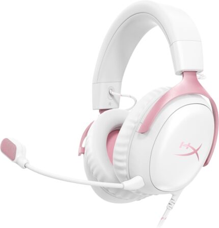 HyperX Cloud III – Wired Gaming Headset, PC, PS5, Xbox Series X|S, Angled 53mm Drivers, DTS, Memory Foam, Durable Frame, Ultra-Clear 10mm Mic, USB-C, USB-A, 3.5mm – Pink