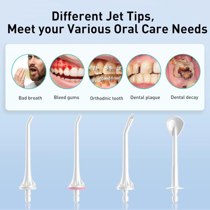 COSLUS Water Flosser for Teeth Braces Gums Care - Portable Oral Irrigador with 3 Modes & 8 DIY Levels for Multiple Users, Cordless for Travel, 300ML, BPA-Free, Home Use, White C30(FC5360) - Image 6