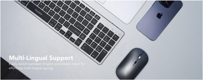 Blupebble Magic Pebble Tri Mode Wireless Keyboard and Mouse,2.4Ghz, Bluetooth & Wired Connection, English/Arabic - Image 2