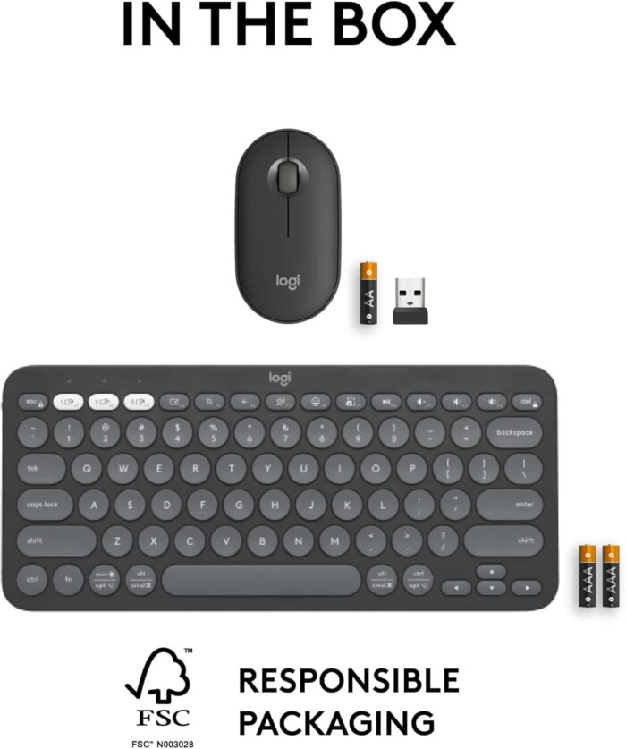 Logitech Pebble 2 Combo, Wireless Keyboard and Mouse, Quiet and Portable, Customisable, Logi Bolt, Bluetooth, Easy-Switch for Windows, macOS, iPadOS, Chrome, ARA Layout - Graphite - Image 10