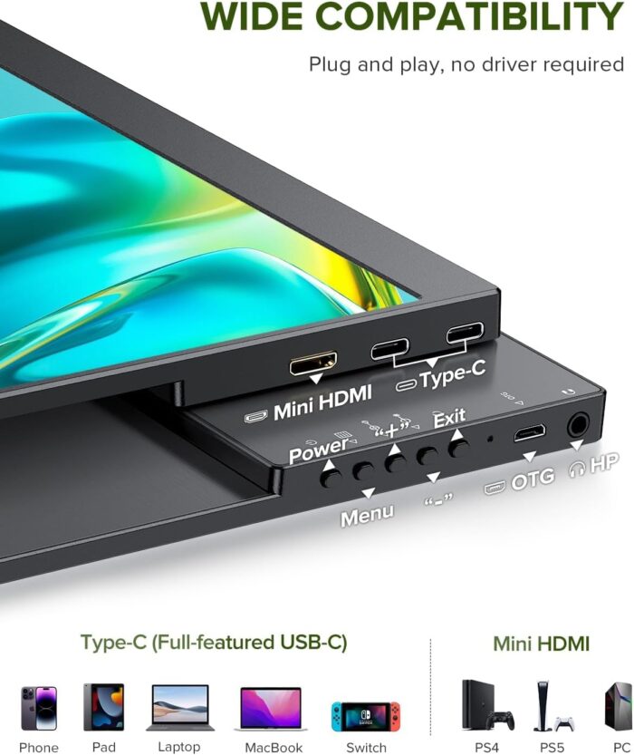 UPERFECT 2K Portable Monitor, 14" Ultra Slim Portable Laptop Monitor 2160 * 1440 QHD External Display with Dual Speakers HDR FreeSync Second Screen for Laptop PC Phone Game Console - Image 6