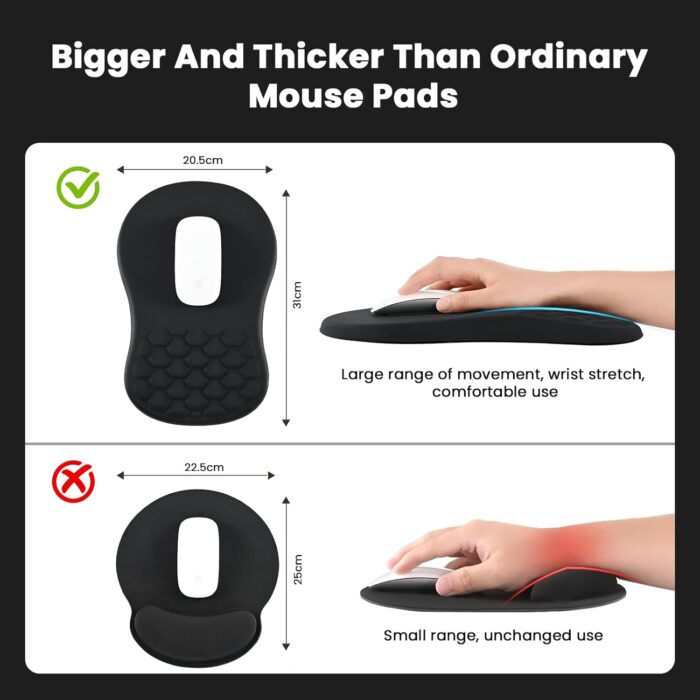 EooCoo Mouse Pad Wrist Support with Massage Design,Ergonomic Mouse Mat,Mousepad Wrist Rest Pain Relief with Memory Foam&Non-Slip Silicone Base,Gaming Mouse Pads for Desk Accessories (12x8 inch,Black) - Image 4