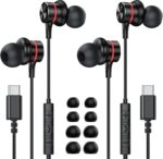 MOSWAG USB Type C Headphones, USB Type C Earbuds in-Ear Wired Earphones with Microphone for Apple iPhone 15 Pro Max, Samsung Galaxy S23 S24 FE Ultra, Google Pixel 9 8-2Pack