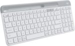 Logitech K580 Slim Multi-Device Wireless Keyboard - Bluetooth/Receiver, Compact, Easy Switch, 24 Month Battery, Win/Mac, Desktop, Tablet,Smartphone, Laptop Compatible, English+Arabic Keyboard - White