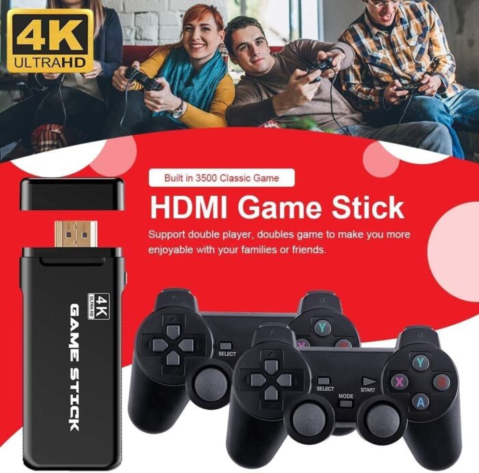 GSH USB Wireless Console Game Stick Video Game Console Built-in 3000 Classic Games 8 Bit Mini Retro Controller HDMI Output Dual Player- 4K Ultra HD Game Stick Black - Image 4