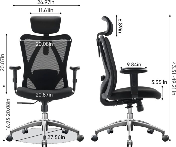 SIHOO M18 Ergonomic Desk Chair, Swivel Chair With Adjustable Lumbar Support, Headrest And Armrest, Height Adjustment and Rocker Function, Back-Friendly Office Chair, Load Capacity: up to 150 kg - Image 3