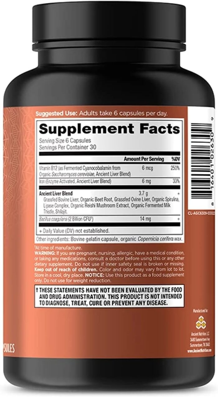 Organ Supplements by Ancient Nutrition, Grass-Fed and Wild Organ Complex Capsules, Beef & Lamb Liver, Supports Healthy Blood, Gut, and Liver, 180 Ct - Image 7