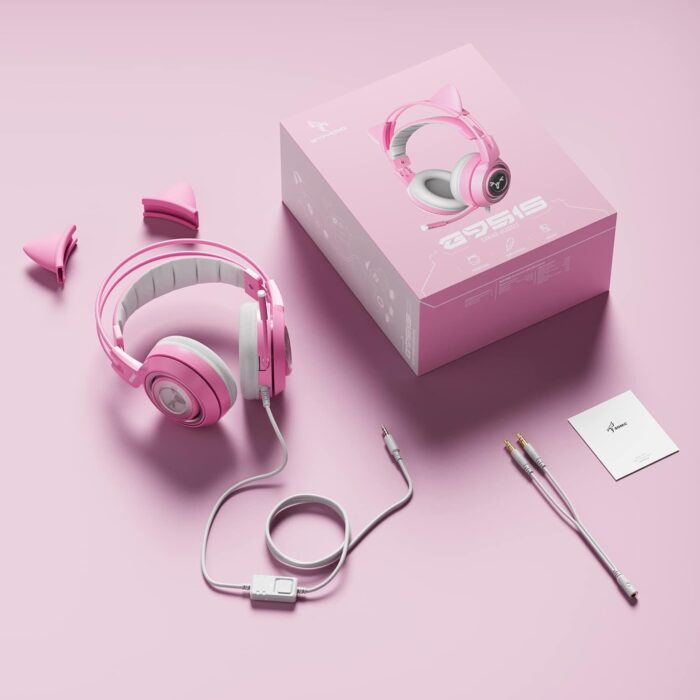 SOMIC G951s Pink Stereo Gaming Headset with Mic for PS4,Xbox,PC,Mobile Phone,3.5mm Noise Reduction Cat Ear Headphones Lightweight Over Ear Headphones for Girls - Image 7