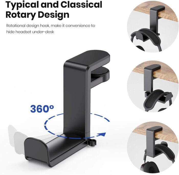 EURPMASK Choose the color of europe PC Gaming Headset Headphone Hook Holder Hanger Mount, Headphones Stand with Adjustable & Rotating Arm Clamp, Under Desk Design, Universal Fit, Built in Cable Clip O - Image 4