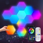 6 Pieces LED Wall Hexagon Lights with Remote Control,Smart LED Wall Light Panels Touch-Sensitive RGB Gaming Night Lights Mood Lightning DIY Module for Gaming Setup/Home Bar Party Decor (V3)