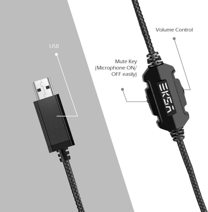 EKSA USB Gaming Headset for PC - Computer Headphones with 7.1 Surround Sound Stereo Noise Canceling Mic/Microphone RGB Light - Gaming Headphones for PS4/PS5 Console Laptop, Wired - Image 2