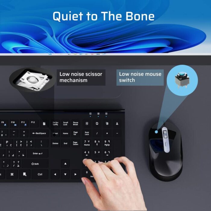 CREATMOR Wireless Keyboard Mouse Combo, Stylish Slim Rechargeable Keyboard and Mice 2.4G 109 Keys Full-Size Quiet Rechargeable Keyboard Mouse Set for Windows Computer Laptop BLACK - Image 5