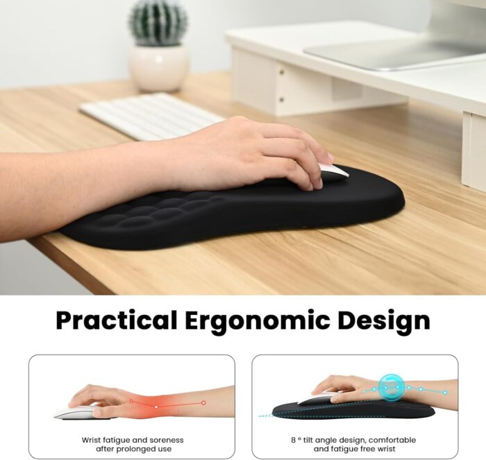 EooCoo Mouse Pad Wrist Support with Massage Design,Ergonomic Mouse Mat,Mousepad Wrist Rest Pain Relief with Memory Foam&Non-Slip Silicone Base,Gaming Mouse Pads for Desk Accessories (12x8 inch,Black) - Image 3