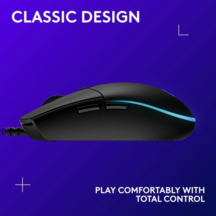 Logitech G203 2nd Gen Wired Gaming Mouse, 8,000 DPI, Rainbow Optical Effect LIGHTSYNC RGB, 6 Programmable Buttons, On-Board Memory, Screen Mapping, PC/Mac Computer and Laptop Compatible - Black - Image 7