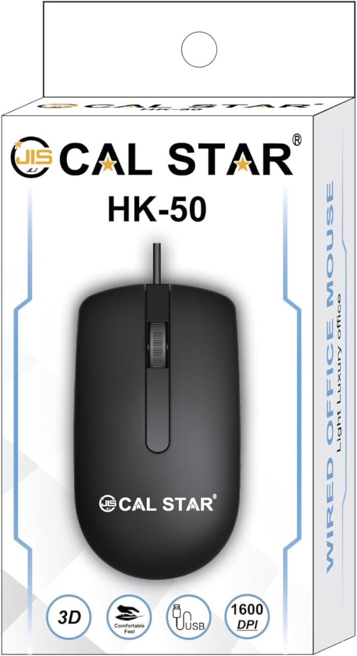 CAL STAR HK-50 Wired Office Mouse - 1600 DPI, Ergonomic Design, USB Connectivity, Smooth 3D Scrolling, Plug & Play, 1.10M Cable Length- Comfortable and Durable for Everyday Use - Image 6