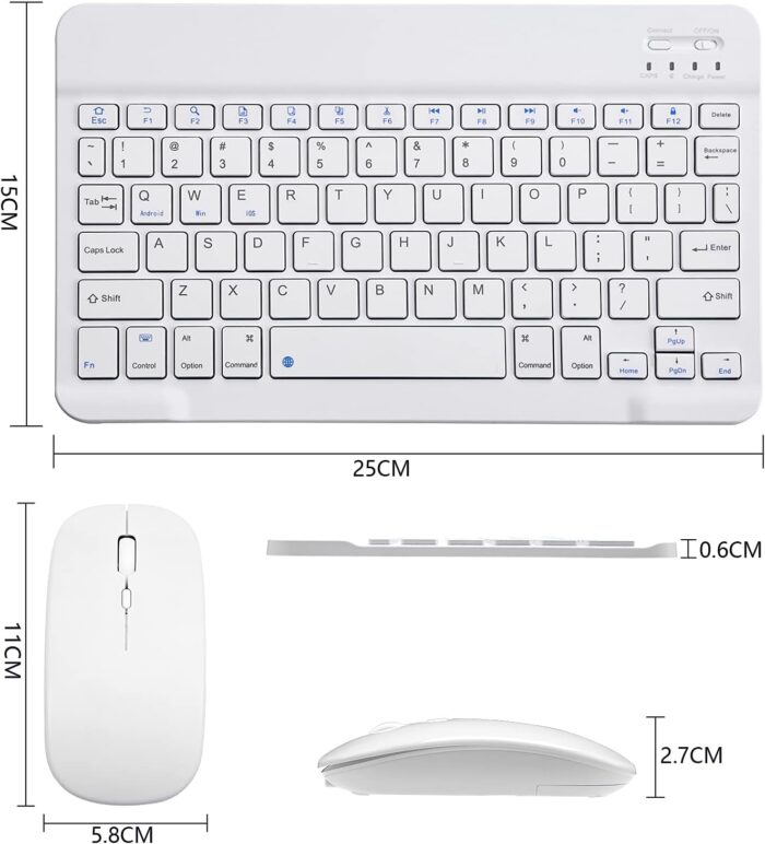 Xukinroy Ultra-Slim Bluetooth Keyboard and Mouse Combo Rechargeable Portable Wireless Keyboard Mouse Set for Apple iPad iPhone iOS 13 and Above Samsung Tablet Phone Smartphone Android Windows (White) - Image 6
