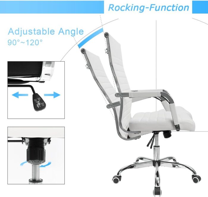 Furmax New Furmax Ribbed Office Desk Mid-Back Pu Leather (White) - Image 5