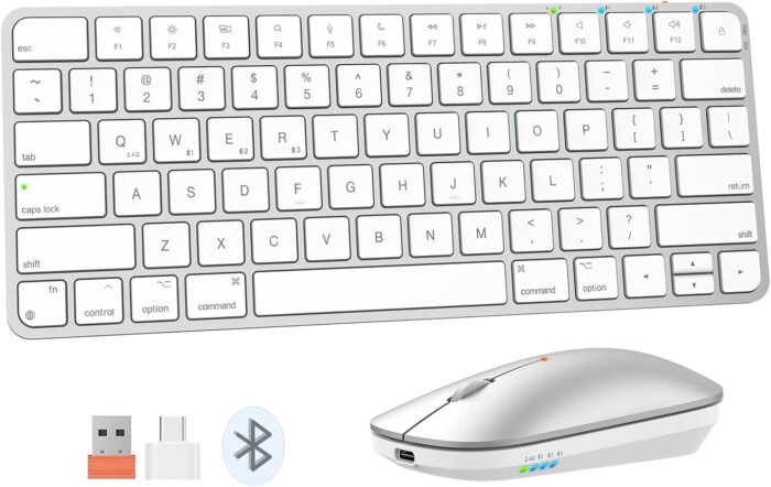 MEETION Wireless Bluetooth Keyboard and Mouse for Mac, Multi Device Quiet Slim Rechargeable Low Profile Apple Layout Magic Keyboard Mouse for iPad, iPhone, iMac, MacBook Air/Pro, for Mac/iPadOS White