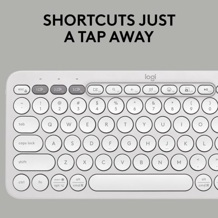 Logitech Pebble Keys 2 K380s, Multi-Device Bluetooth Wireless Keyboard with Customizable Shortcuts, Slim and Portable, Easy-Switch for Windows, macOS, iPadOS, Android, Chrome OS, US Intl Layout- White - Image 4